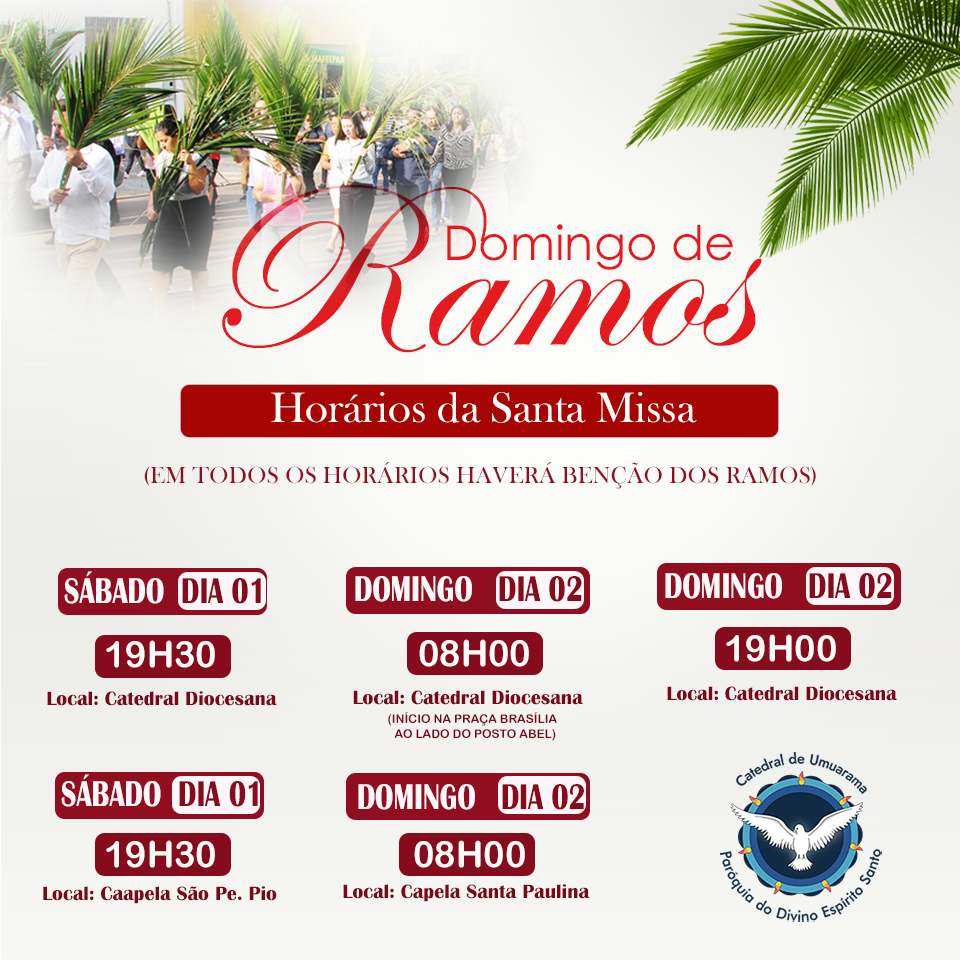 Horários das celebrações de Domingo de Ramos